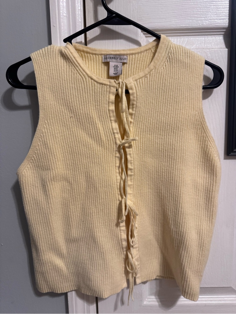 Sincerly Jules Pale Yellow Ribbed Tie-Front Tank